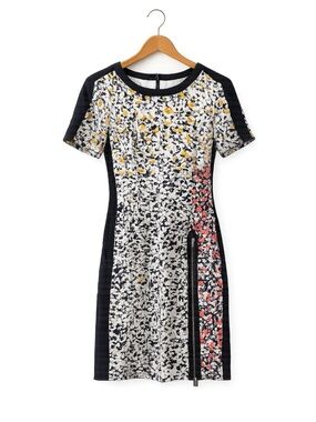 Nanette Lepore Silk Floral Sheath Dress Zip Front Detail Black White Size 2